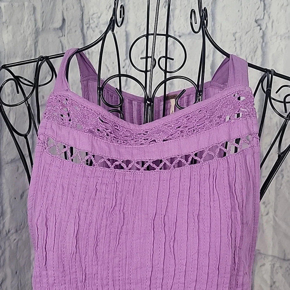 FREE PEOPLE Pleated Crochet Sleeveless Lilac‎ Blouse XS - Picture 2 of 10
